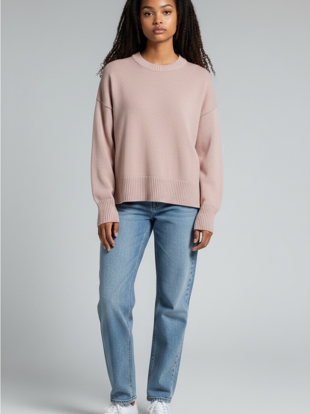 Oversized Chunky Daily Ritual Relaxed Crewneck Cotton Sweater in Dusty Pink M